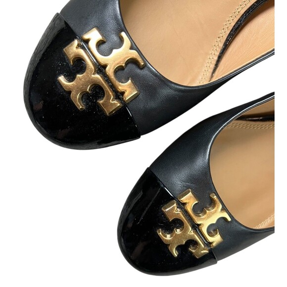 Tory Burch Everly Cap-Toe Pumps  Size 8.5  Black Leather Low Heel  Office Church - Picture 9 of 12